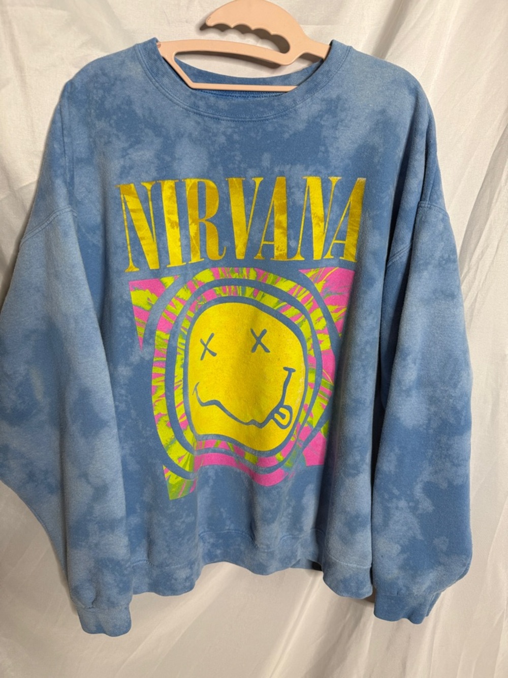NIRVANA Blue one of a kind Sweatshirt with Yellow & Pink Graphic